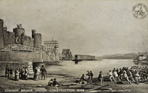 Puente de Conway en construcción, 1848 de English School