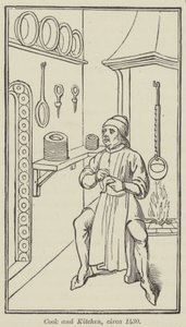Cocinero y cocina, circa 1430 (grabado) de English School