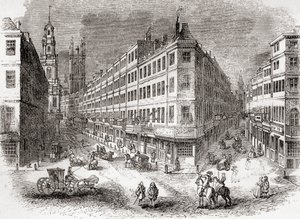 Cornhill, The Exchange y Lombard Street, Londres, Inglaterra a mediados del siglo XIX, de Old England: A Pictorial Museum, pub. 1847 de English School