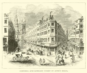 Cornhill y Lombard Street en el reinado de Ana de English School