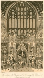 Banquete de Coronación del Rey Jorge IV en el Salón de Westminster, 17 de julio de 1821; La entrada del Campeón con la Ceremonia del Desafío