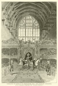 Coronación de Jorge IV en Westminster Hall, el desafío del campeón, de un grabado contemporáneo en la "Gentleman