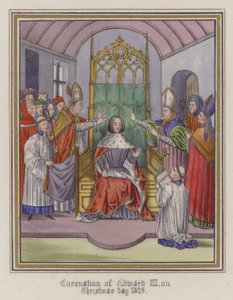 Coronación del Rey Eduardo III el día de Navidad de 1326 (grabado en color) de English School