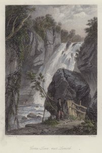 Corra Linn, cerca de Lanark, Escocia (grabado en color) de English School