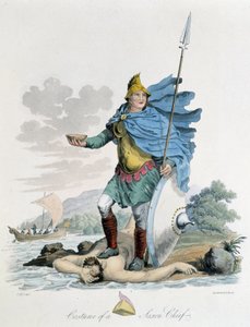 Traje de un líder sajón - en "Celtas y Godos, costumbres de los habitantes de las Islas Británicas del siglo VI temprano y las naciones godas de la costa oeste del Báltico", por S.R. Meyrick y Ch. Smith de English School