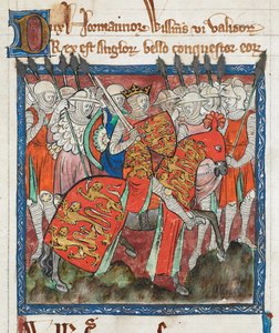 Cott Claud D II f.33 Guillermo el Conquistador cabalgando con sus soldados, 