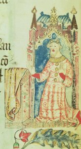 Cott Nero D VII f.7 Retrato de John of Gaunt, duque de Lancaster, del Libro de los Benefactores de la Abadía de St. Alban, c.1380 (vitela) de English School