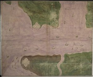 Cotton Augustus I.i f.56 Plan de Orwell Haven por Richard Lee de English School