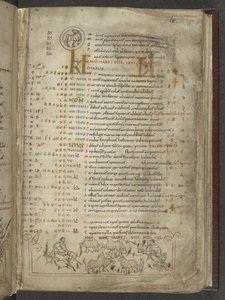 Algodón Julio A. VI, f.5, Página del calendario de mayo: Pastores y rebaño (vitela) de English School