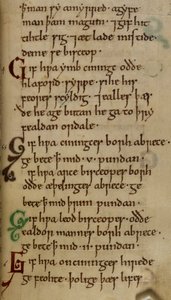 Algodón Nero A. I. f.33 Ley-código del Rey Canuto (vitela) de English School