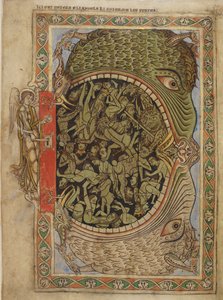 Algodón Nerón C IV f.39 Las fauces del infierno sujetas por un ángel, del Salterio de Enrique de Blois, c.1121-61 (vitela) de English School