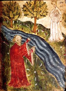 Algodón Nero Sra. A X, f. 42 El soñador con la doncella de perlas, c.1375-1400 (vitela) de English School