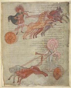 Cotton Tiberius B.V, Part 1, f.47 Chariots of the Sun and Moon, ilustración de 