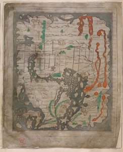Cotton Tiberius B.V, Parte 1, f.56v El mapa de Tiberio, Mappa Mundi (vitela) de English School