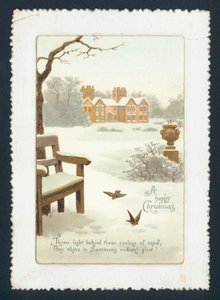 Casa de campo en la nieve, tarjeta de Navidad de English School