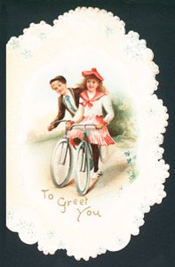 Pareja en bicicleta, tarjeta de Navidad