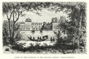Patio de la Fuente en el Jardín Inglés, Fontainebleau (grabado) de English School