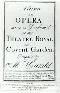 Portada de la partitura de Alcina, una ópera de Handel, publicada en 1735