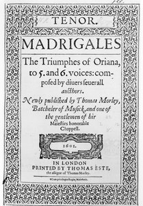 Portada de la parte de Tenor de Los Triunfos de Oriana, publicado por Thomas Este, 1601 de English School