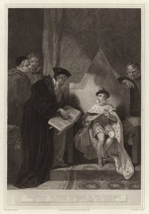 Cranmer instando a Eduardo VI a consentir la ejecución de Juana de Kent de English School