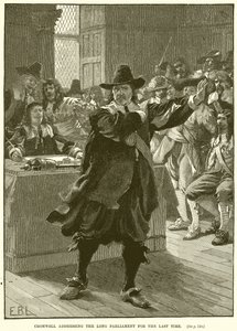 Cromwell dirigiéndose al Parlamento Largo por última vez de English School