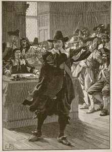 Cromwell dirigiéndose al Parlamento Largo por última vez, ilustración de Cassells Illustrated History of England de English School