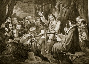 Cromwell antes de la Batalla de Dunbar, 1650, ilustración de la Historia de la Nación Británica de Hutchinson, c.1923 de English School