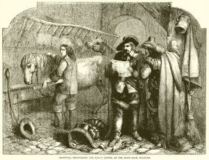 Cromwell descubriendo la carta del rey, en el Blue Boar, Holborn de English School