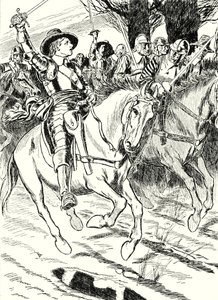 Cromwell conduce a sus soldados a la batalla (litografía) de English School