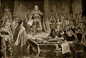 Cromwell rechazando la corona, ilustración de la Historia de la Nación Británica de Hutchinson, c.1923 de English School