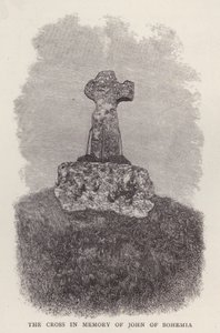Cruz en memoria del Rey Juan de Bohemia, muerto luchando en el ejército francés en la Batalla de Crecy, Guerra de los Cien Años de English School