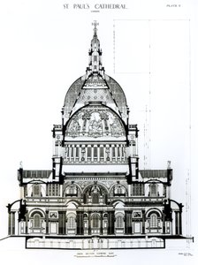 Sección transversal, mirando al este, de la Catedral de San Pablo