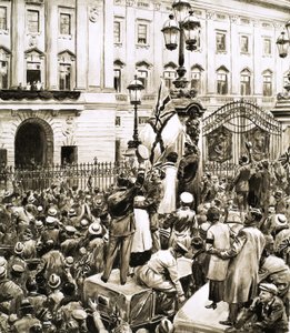 Multitudes fuera del Palacio de Buckingham vitorean al Rey Jorge V en el Día del Armisticio de English School