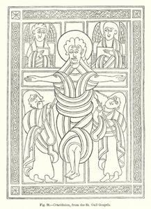 Crucifixión, de los Evangelios de St Gall (grabado) de English School