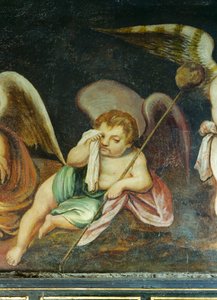 Querubín llorón, detalle del friso del Salón del Cielo (óleo sobre lienzo)