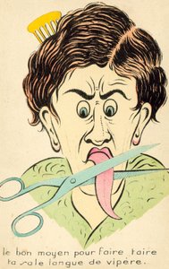 Cortando la lengua de una arpía (litografía en color) de English School