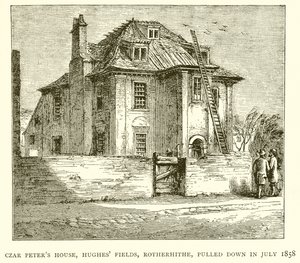 Casa del Zar Pedro, Hughes Fields, Rotherhithe, demolida en julio de 1858 de English School