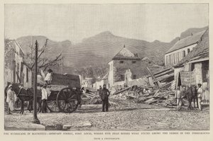 Daños en la calle Rempart, Port Louis, causados por el ciclón de Mauricio de 1892 de English School