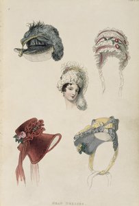 Sombreros de día, lámina de moda de Ackermanns Repository of Arts