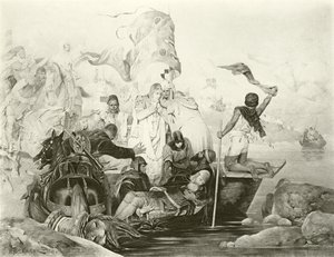 La muerte de Barbarroja (grabado) de English School