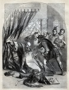 Muerte del Cardenal Beaton, 29 de mayo de 1546 - Cardenal David Beaton (c1494-1546), Arzobispo de St. Andrews, asesinado durante la Reforma Escocesa - grabado de “Historia de Inglaterra” por Cassell Petter & Galpin, Londres (1890) de English School