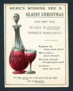 Decantador y copa de vino tinto, tarjeta de Navidad de English School