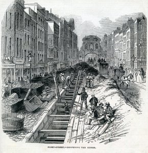 Profundización del alcantarillado de Fleet Street, Londres, 1845 de English School