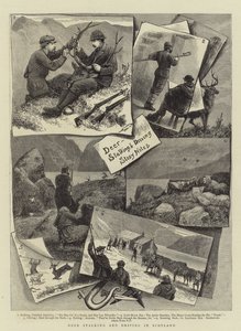 Caza y conducción de ciervos en Escocia (grabado)