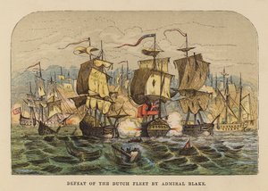Derrota de la flota holandesa por el almirante Blake (grabado en color) de English School