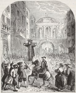 Defoe en el pilar en Temple Bar