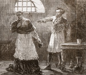Denis reprendiendo al obispo de Meaux, ilustración de La Historia del Protestantismo de James Aitken Wylie, pub. 1878