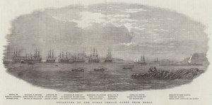 Salida de la Flota Francesa del Océano desde Brest (grabado) de English School