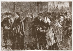 Salida de los ministros desterrados de Kuttenberg, ilustración de La Historia del Protestantismo de James Aitken Wylie (1808-1890), pub. 1878 de English School