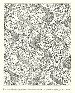 Diseño para algodón impreso basado en el guisante, repetición de diamante, 30 × 21 pulgadas de English School